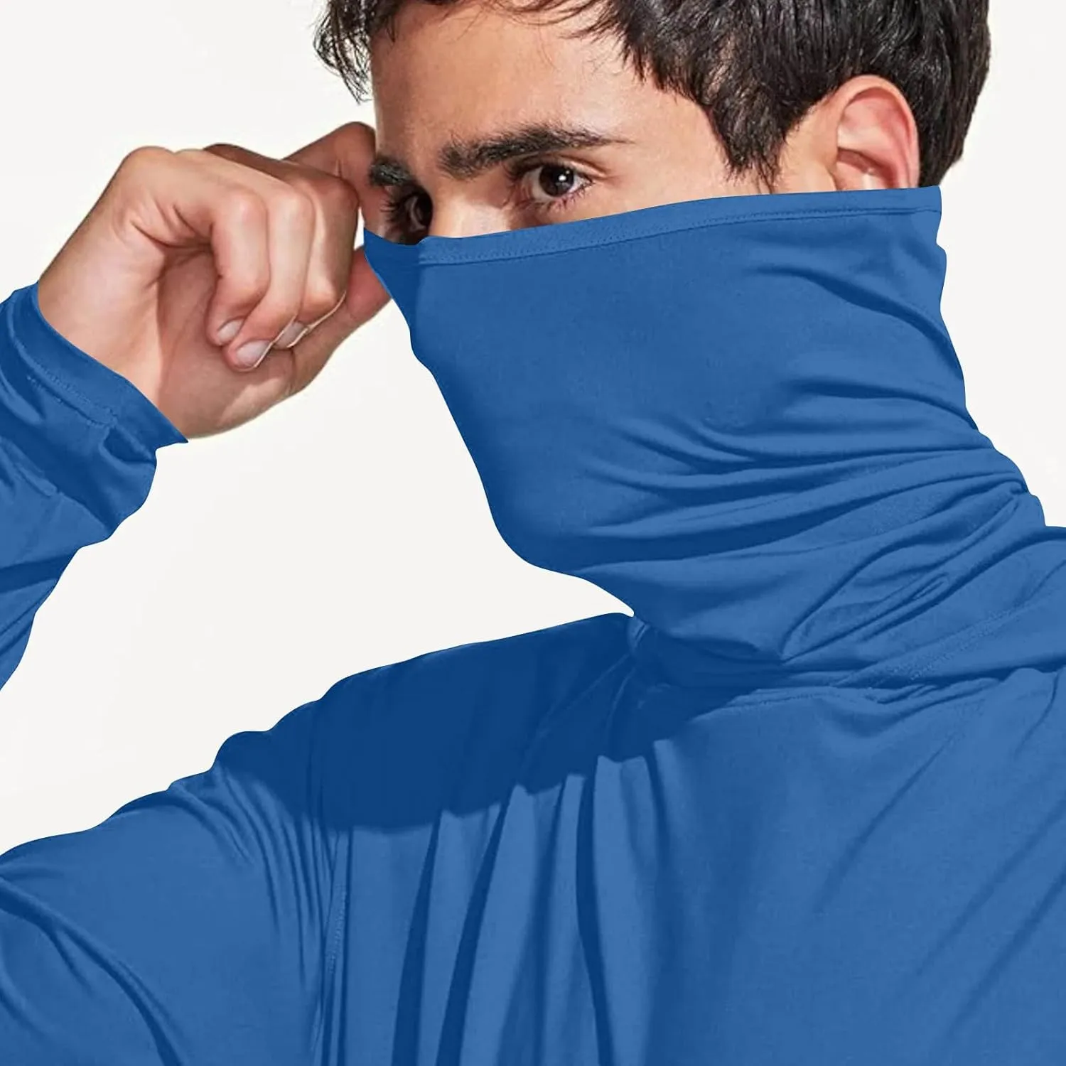 Men's UPF 50  Sun Protection Shirt with Mask Lightweight Long Sleeve Hooded Cooling Hiking Fishing Performance Shirts