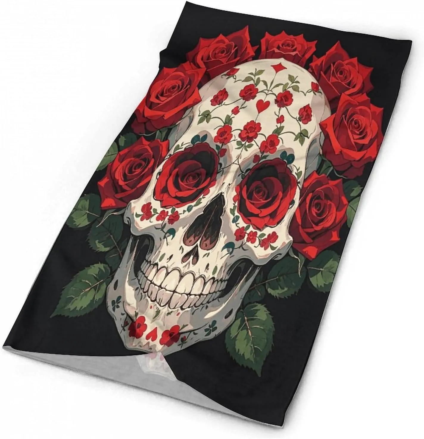 Neck Gaiter Face Cover Scarf Windproof Face Cover Red Rose Skeletonprinted Sun Cooling Scarf for Skiing Fishing Hiking Cycling