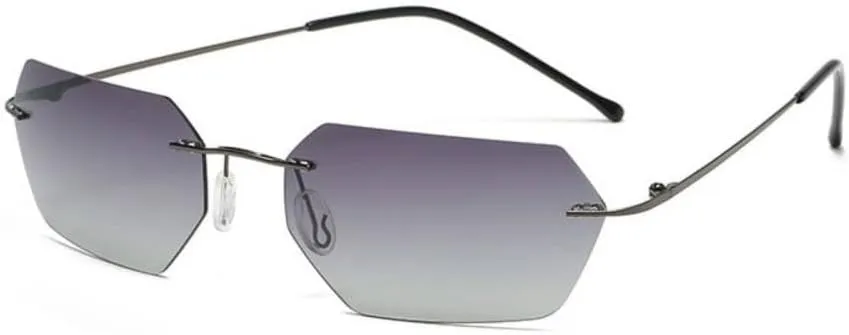 New 2025 Polarized Sunglasses Rivets Men Cinema Driving Titanium Frameless Polygon Sun Glasses for Men,6,One size
