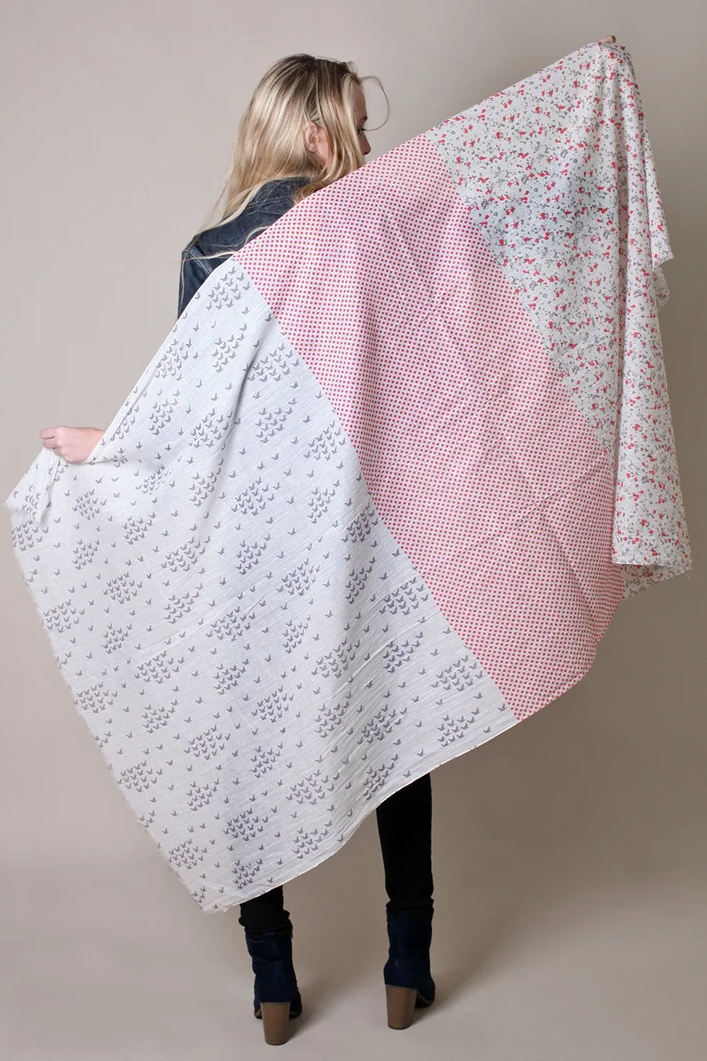 Nora Polka Dot Birds and Floral Scarf Wrap