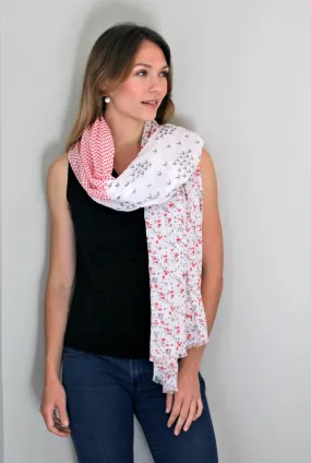 Nora Polka Dot Birds and Floral Scarf Wrap