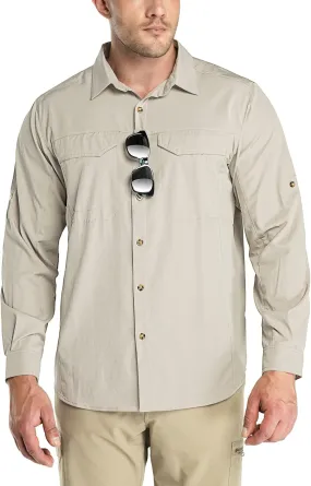 Outdoor Ventures Men's UPF 50  UV Sun Protection SPF Hiking Shirt Long Sleeve Lightweight Quick Dry for Safari Travel Fishing