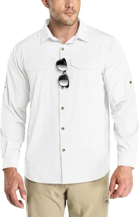 Outdoor Ventures Men's UPF 50  UV Sun Protection SPF Hiking Shirt Long Sleeve Lightweight Quick Dry for Safari Travel Fishing