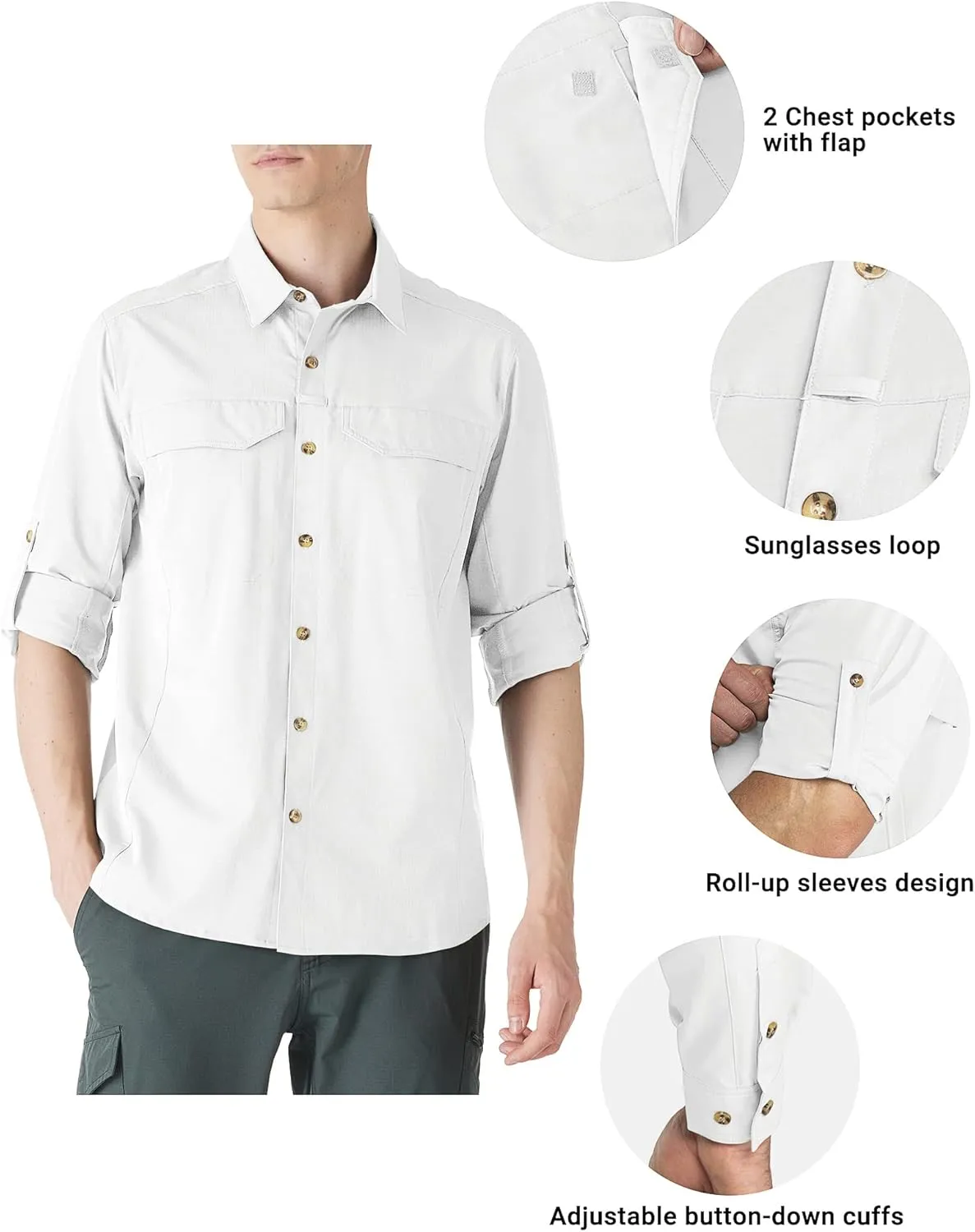 Outdoor Ventures Men's UPF 50  UV Sun Protection SPF Hiking Shirt Long Sleeve Lightweight Quick Dry for Safari Travel Fishing