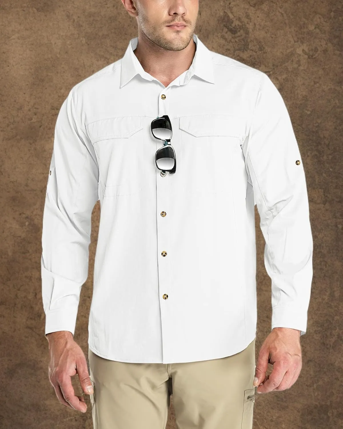 Outdoor Ventures Men's UPF 50  UV Sun Protection SPF Hiking Shirt Long Sleeve Lightweight Quick Dry for Safari Travel Fishing