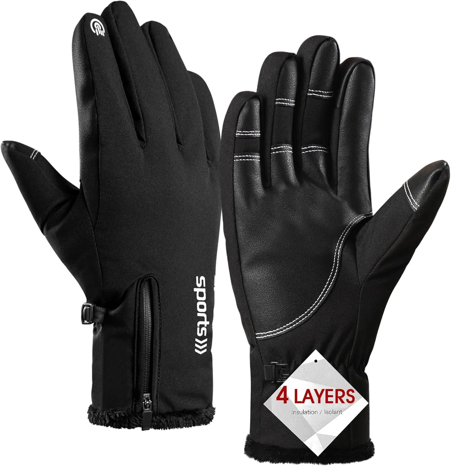 Pleneal Winter Ski Gloves Women Men, Windproof Waterproof Gloves with Warm Touchscreen Thermal Lining Anti-Slip for Work