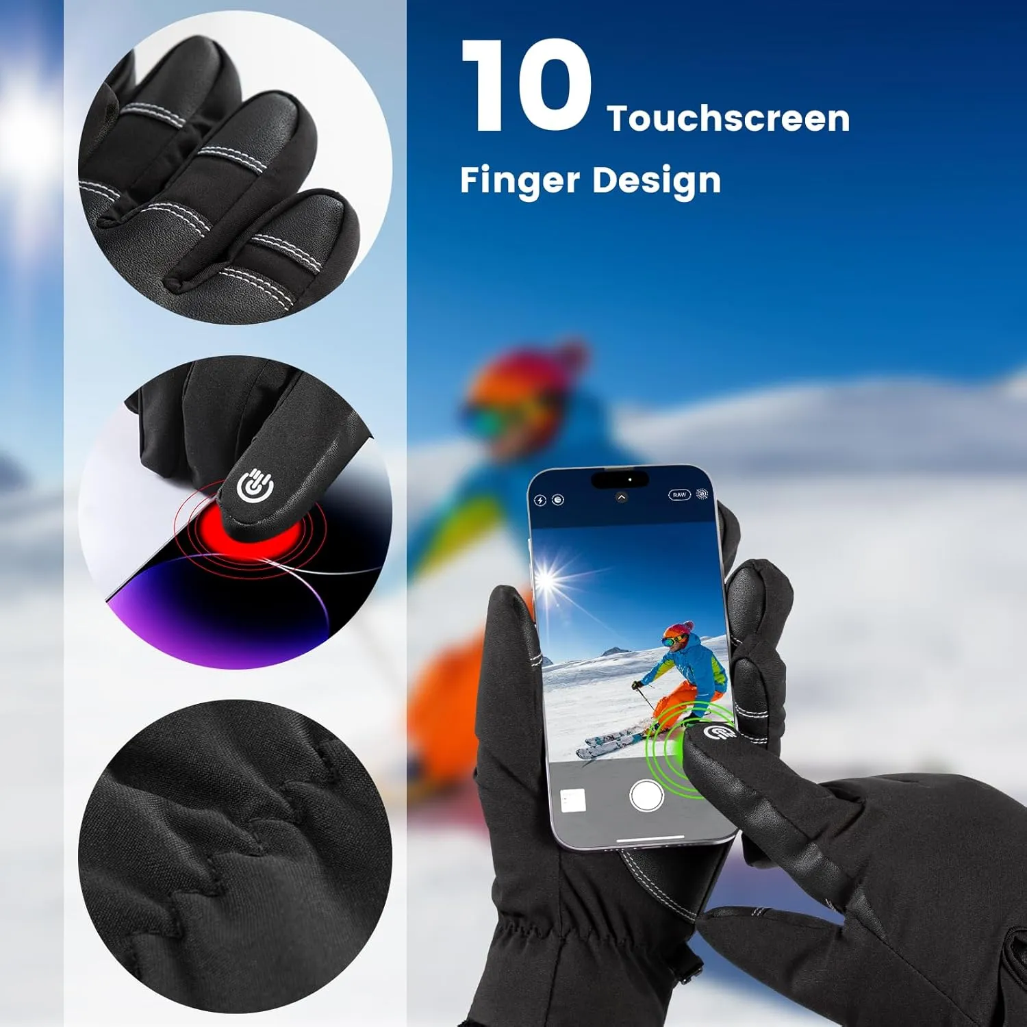 Pleneal Winter Ski Gloves Women Men, Windproof Waterproof Gloves with Warm Touchscreen Thermal Lining Anti-Slip for Work