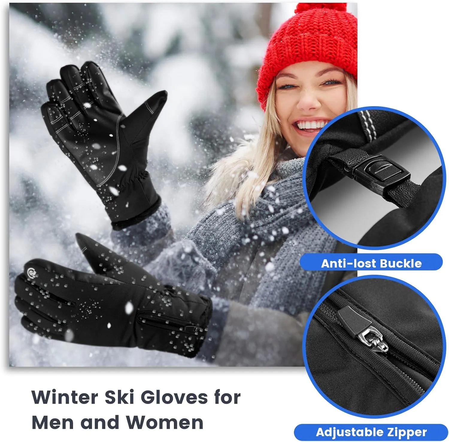 Pleneal Winter Ski Gloves Women Men, Windproof Waterproof Gloves with Warm Touchscreen Thermal Lining Anti-Slip for Work