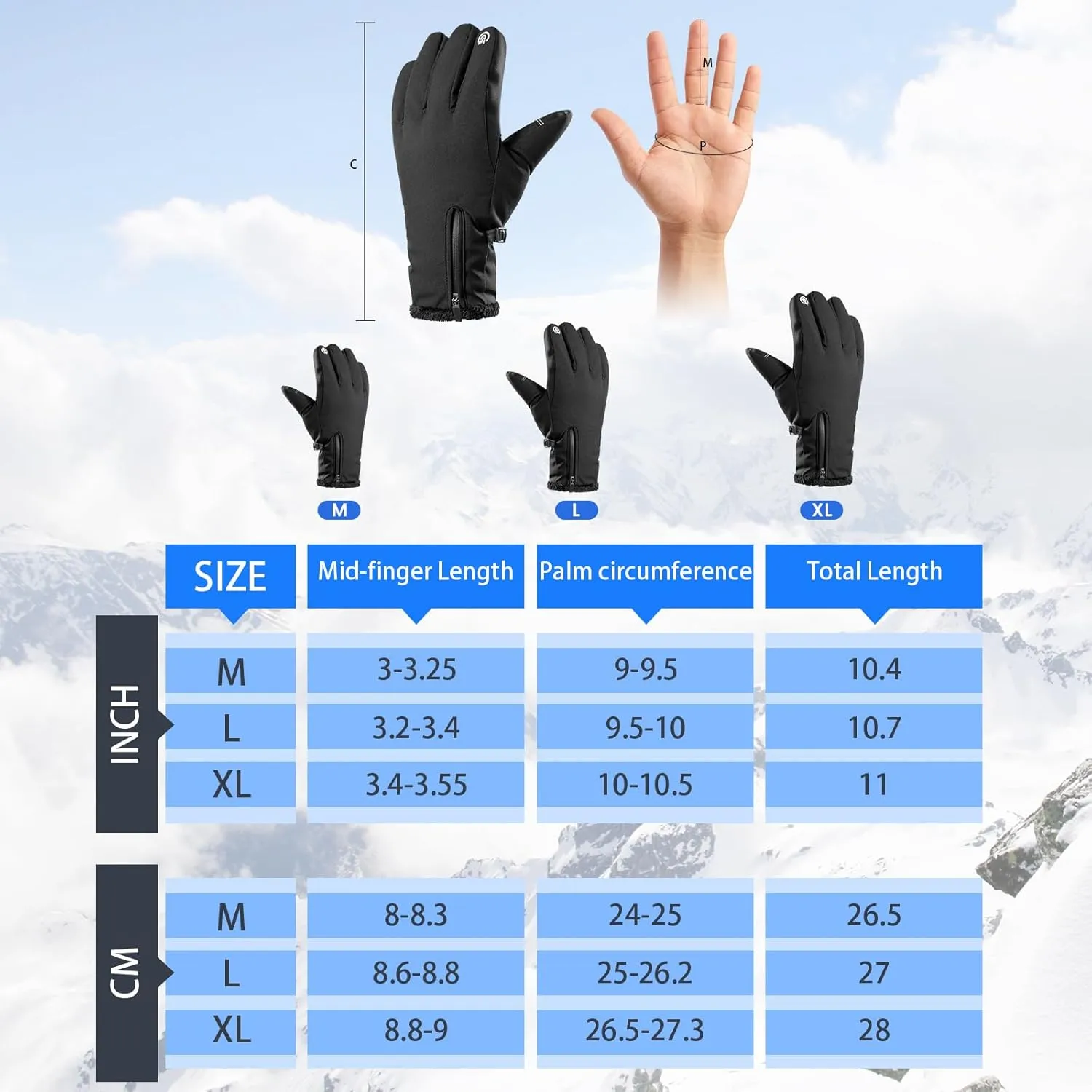 Pleneal Winter Ski Gloves Women Men, Windproof Waterproof Gloves with Warm Touchscreen Thermal Lining Anti-Slip for Work