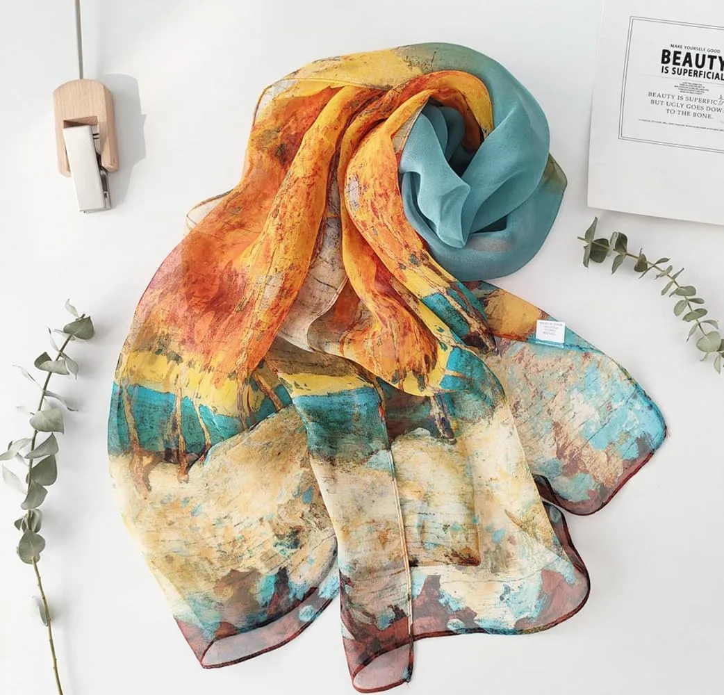Pokeedioty Scarfs for Women Lightweight Fashion Scarves Elegant Floral Pattern Sheer Scarfs Sunscreen Shawls Wraps