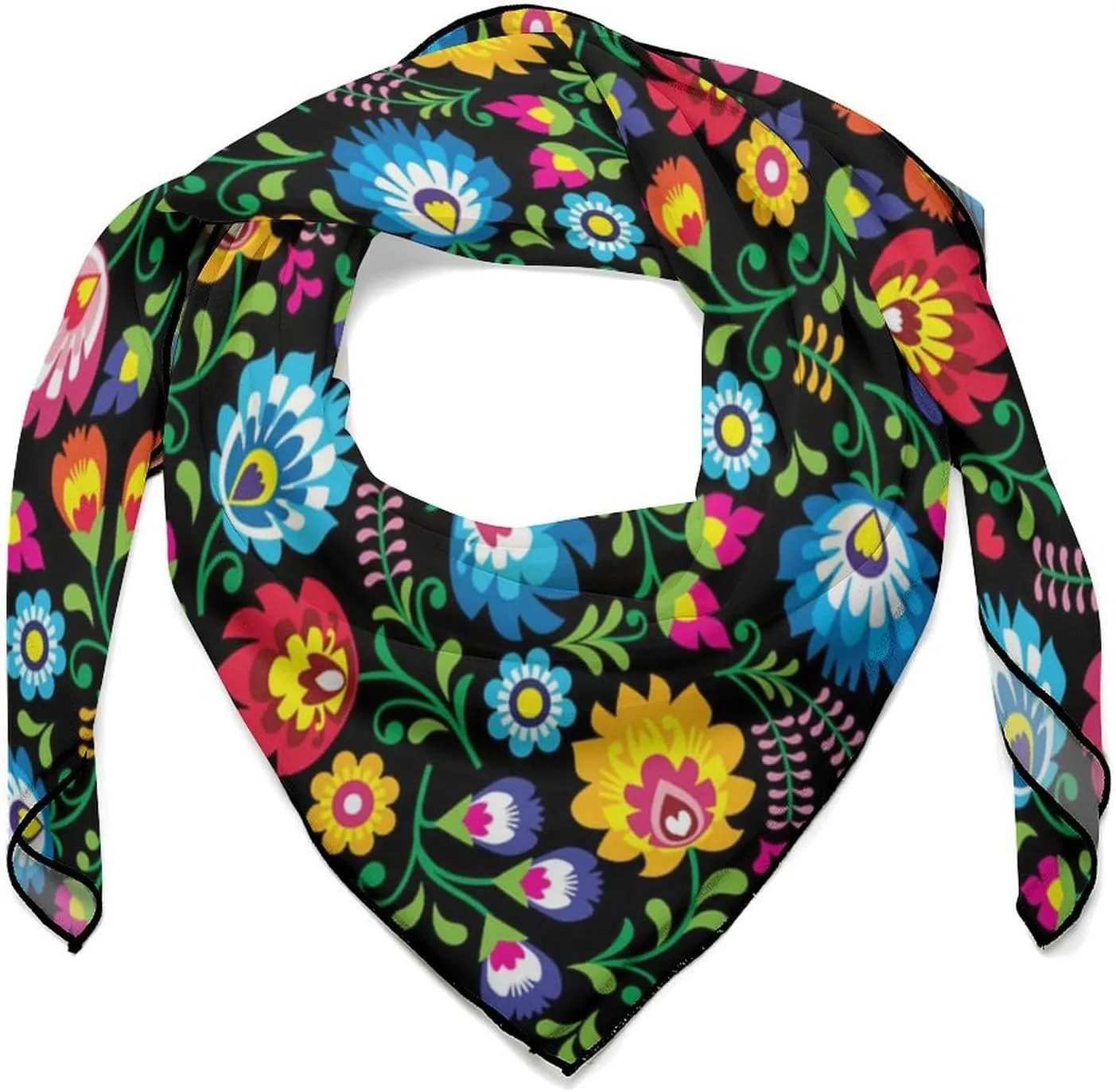 Polish Floral Folk Art Poland Flowers Square Silk Scarf for Women Fashion Neck Hair Wrap Head Scarves Bag Decoration 27''x 27''