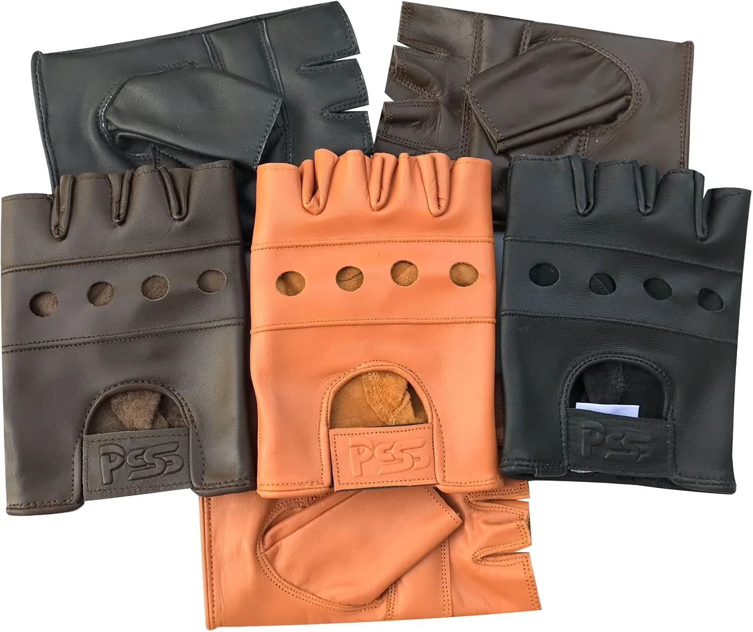 Prime Real Leather Cycling Wheelchair Biker Half Finger Driving Gym Gloves Colour Brown 502 (Brown, XL)
