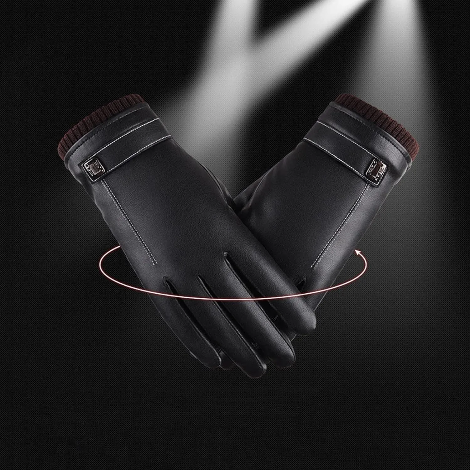 PU Leather Gloves for Women Winter Warm Gloves Touchscreen Warm Texting Gloves for Driving Riding Cycling