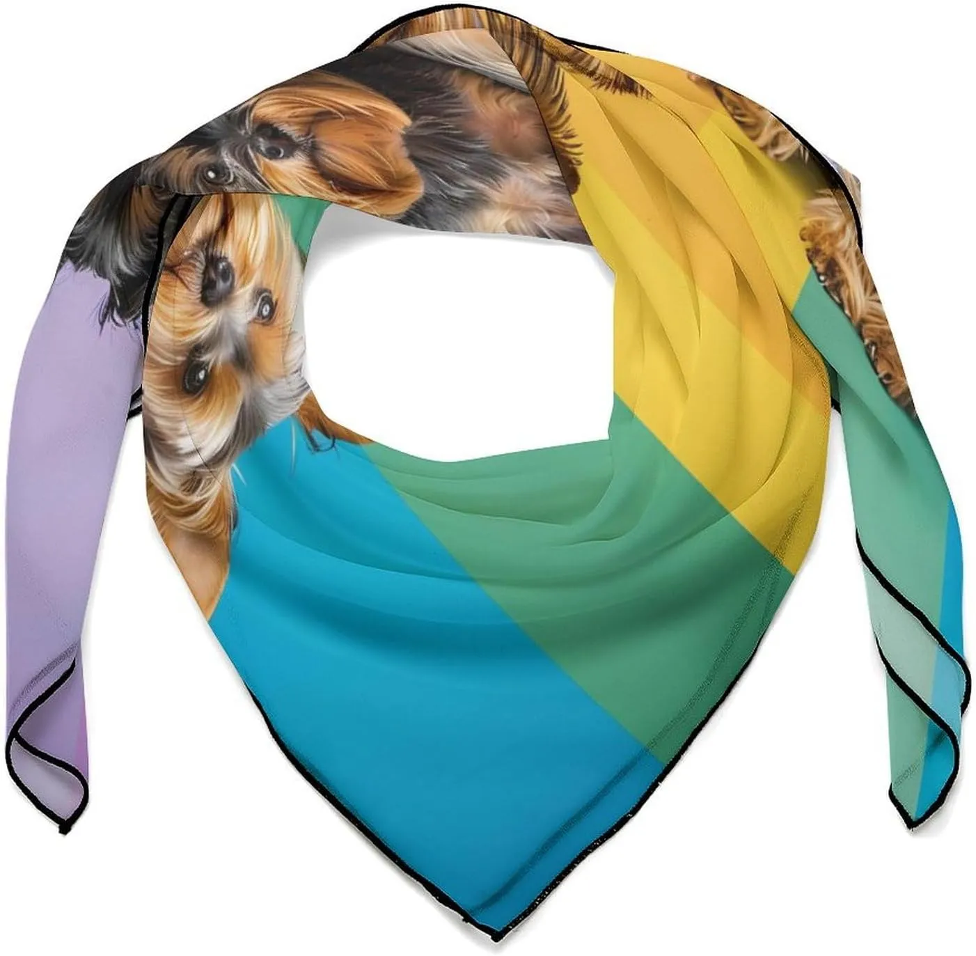 Rainbow Yorkshire Terrier Dog Head Scarf Square Bandana Neck Scarfs Hair Wrap Scarves for Women Men