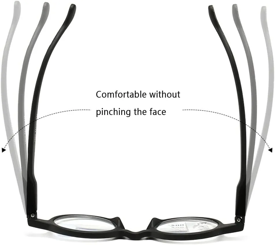 Retro Wood Grain Reading Glasses Round Progressive Multifocus Readers Men Women Computer Glasses Blue Light Blocking