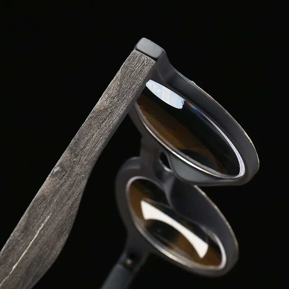 Retro Wood Grain Reading Glasses Round Progressive Multifocus Readers Men Women Computer Glasses Blue Light Blocking