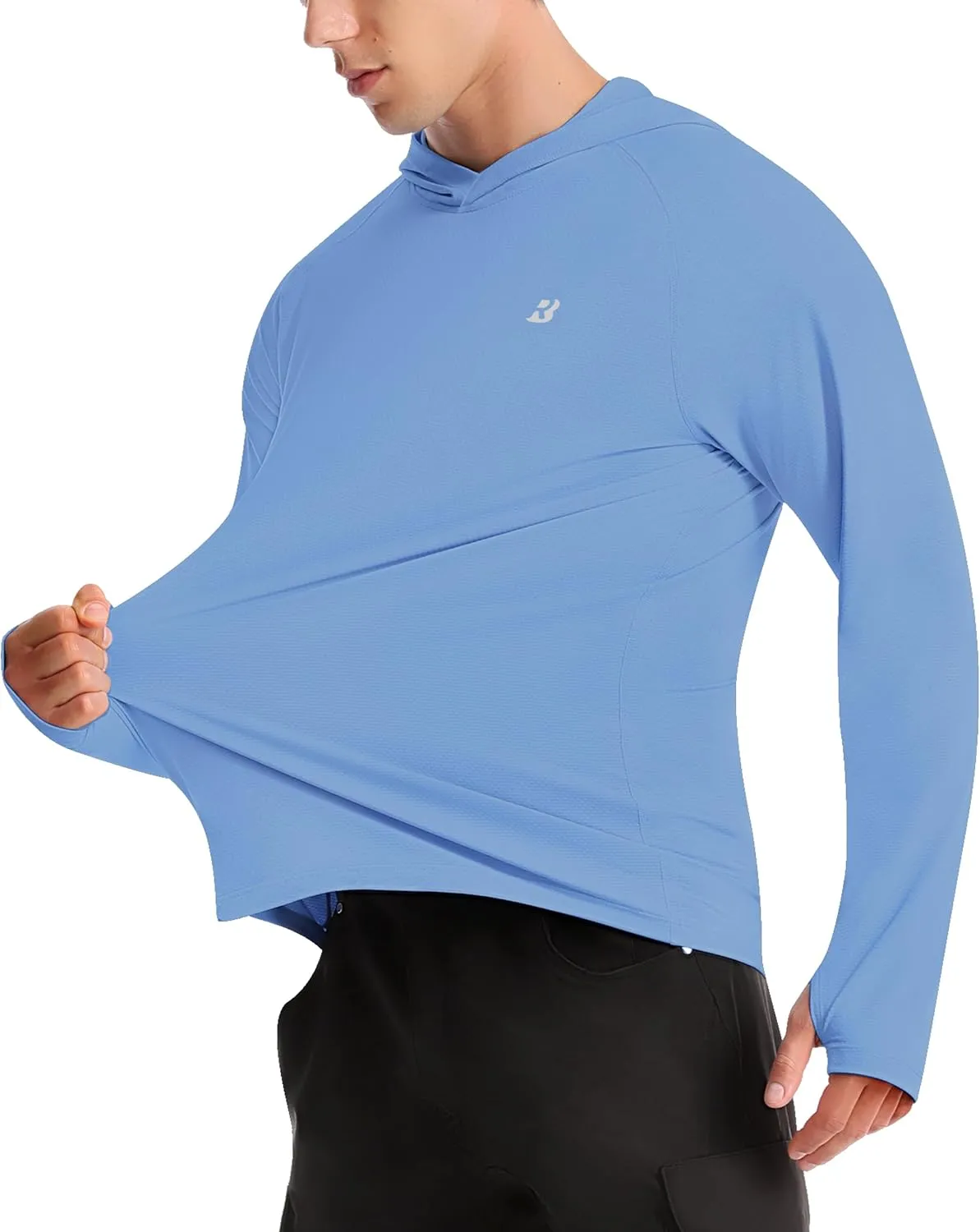 Roadbox UPF 50  Fishing Shirts for Men, Long Sleeve UV Protection Sun Hoodie, Swim Rash Guard for Hiking Running Workout