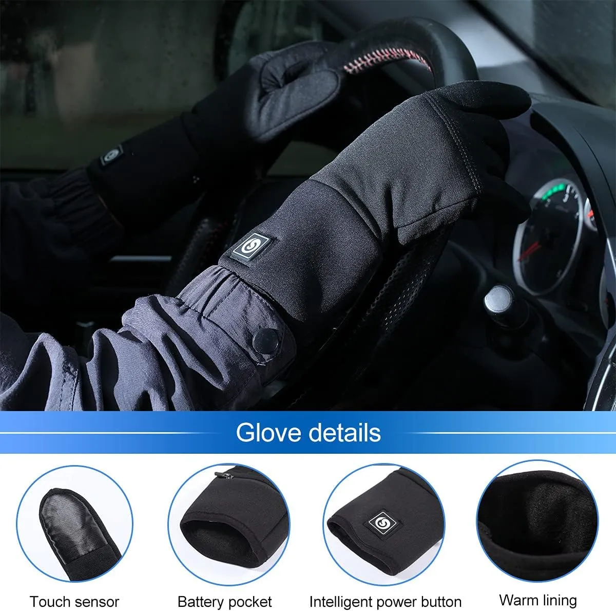 SAVIOR HEAT Heated Gloves, Battery Electric Heated Glove Liners for Men Women Ultra-Thin Hand Warmers Rechargeable Touchscreen Winter Gloves for Outdoor Sports, Black