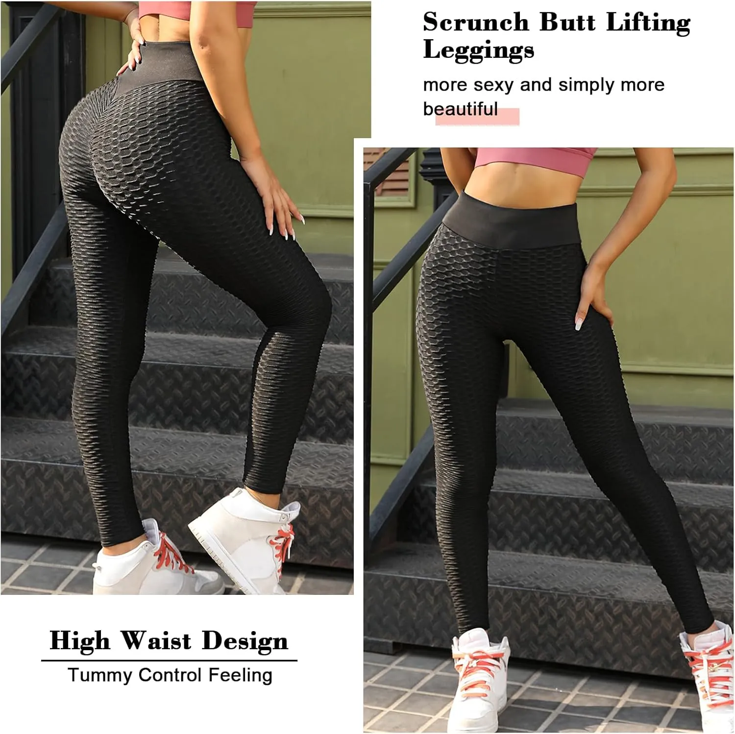 Scrunch Butt Lifting Workout Leggings for Women High Waisted Yoga Pants Tummy Control Gym Booty Textured Tights