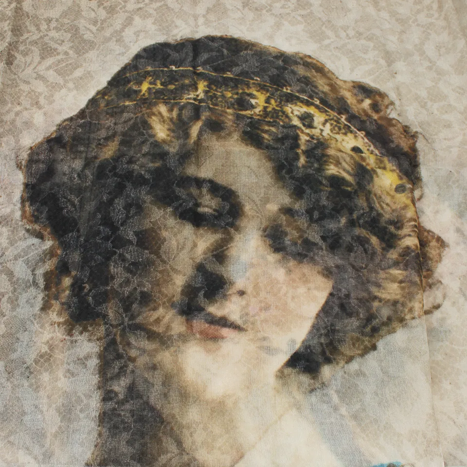 Sepia Lace Floral Photo Scarf
