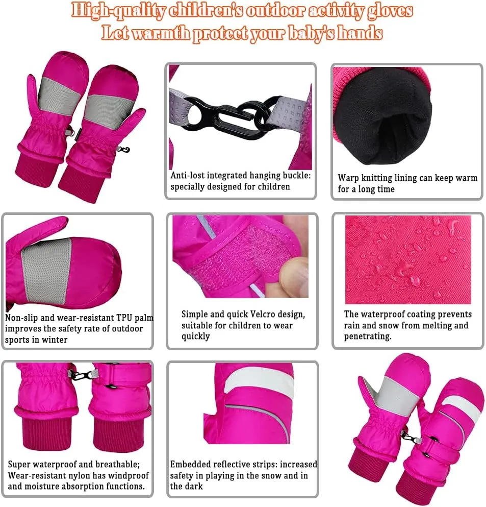 Ski gloves kids mittens winter baby snow gloves toddler mittens waterproof toddler mittens for girls and boys2-7Y