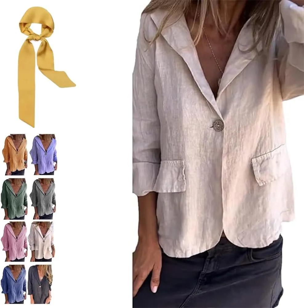 Southwestm Cotton and Linen Casual Lapel Single-Button Thin Coat, Cotton Blazers for Women, Casual Button Jackets