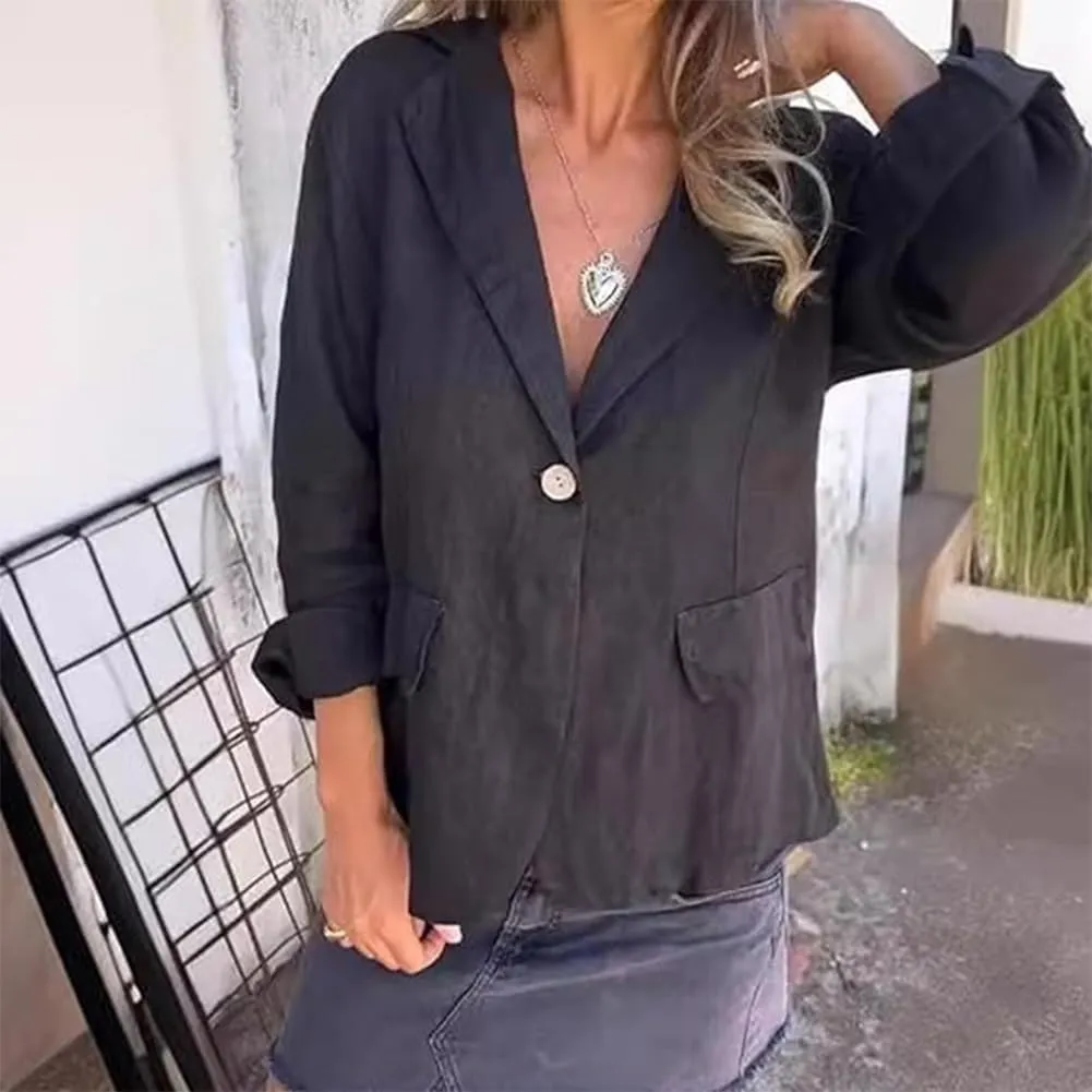Southwestm Cotton and Linen Casual Lapel Single-Button Thin Coat, Cotton Blazers for Women, Casual Button Jackets