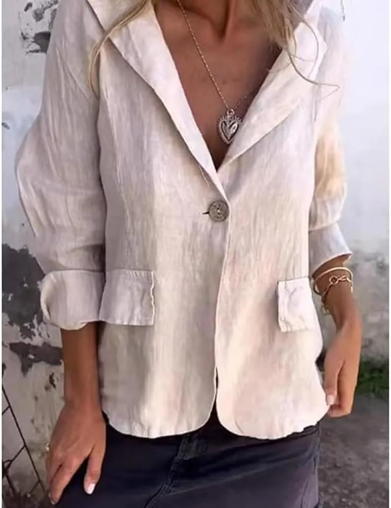 Southwestm Cotton and Linen Casual Lapel Single-Button Thin Coat, Cotton Blazers for Women, Casual Button Jackets