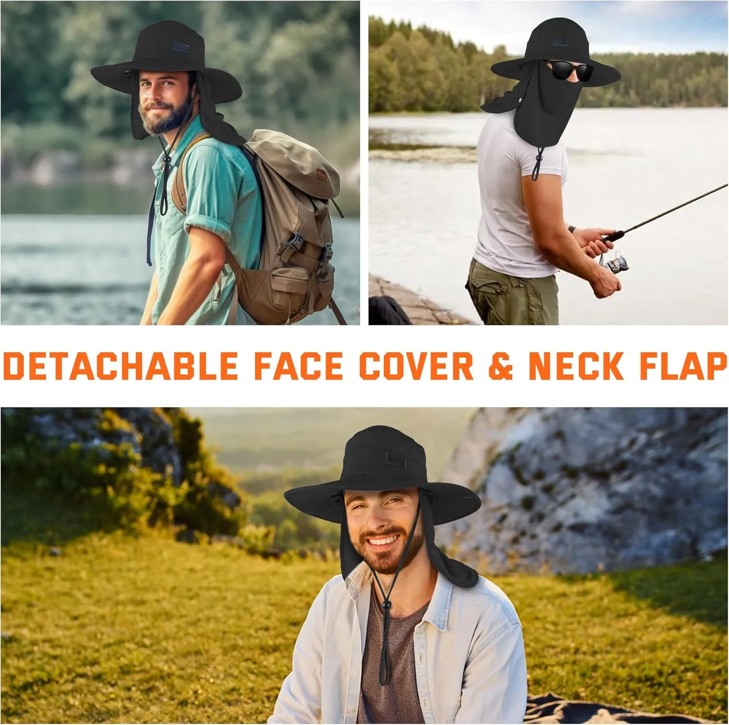 Sukeen Fishing Hat for Men Women, Wide Brim Outdoor UPF 50  Sun Protection with Detachable Neck Flap and Face Mask