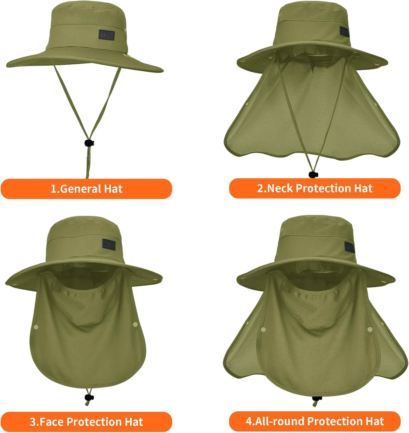 Sukeen Fishing Hat for Men Women, Wide Brim Outdoor UPF 50  Sun Protection with Detachable Neck Flap and Face Mask