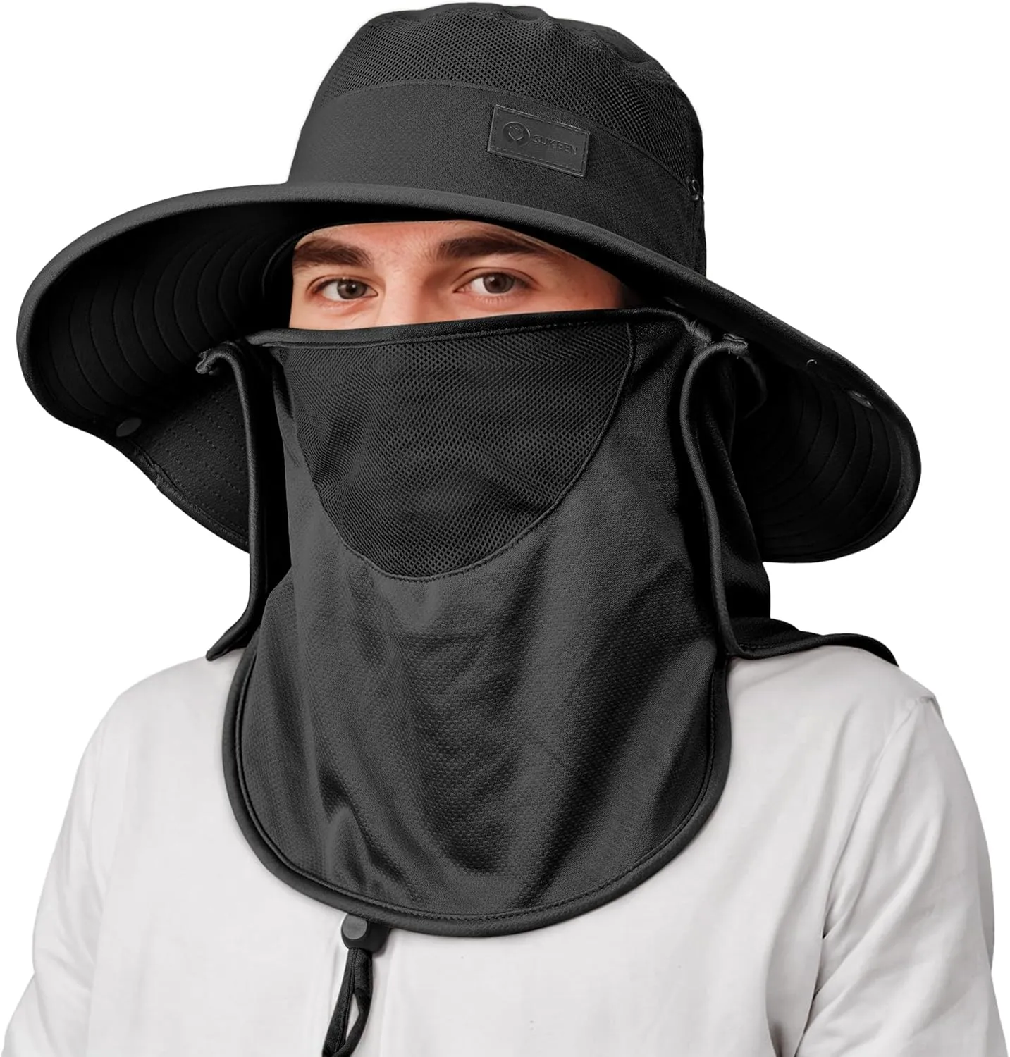 Sukeen Fishing Hat for Men Women, Wide Brim Outdoor UPF 50  Sun Protection with Detachable Neck Flap and Face Mask