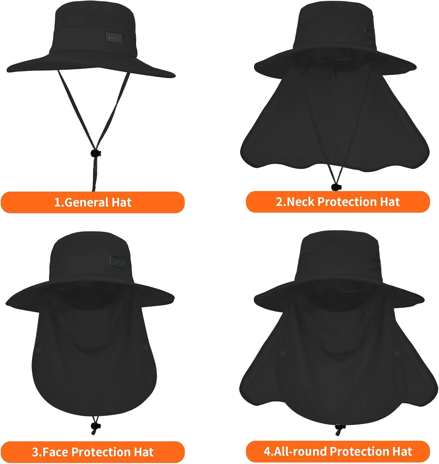 Sukeen Fishing Hat for Men Women, Wide Brim Outdoor UPF 50  Sun Protection with Detachable Neck Flap and Face Mask