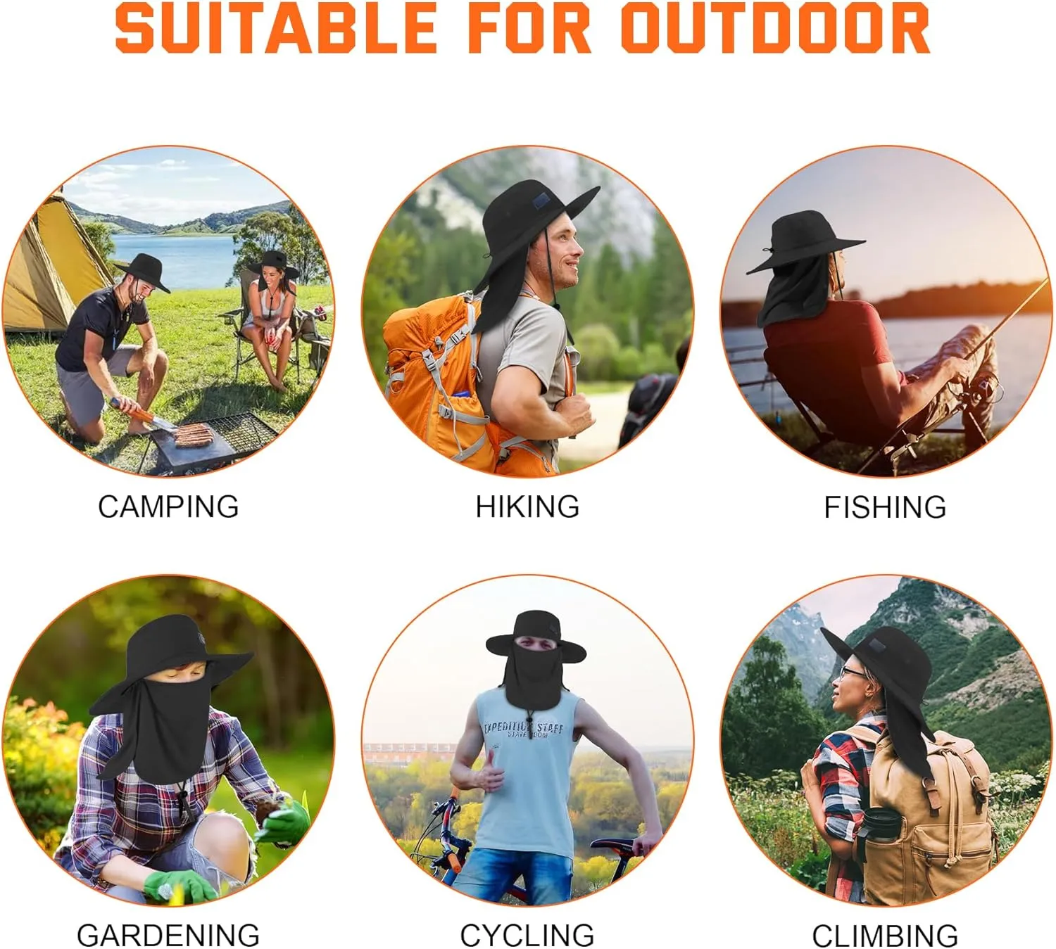 Sukeen Fishing Hat for Men Women, Wide Brim Outdoor UPF 50  Sun Protection with Detachable Neck Flap and Face Mask