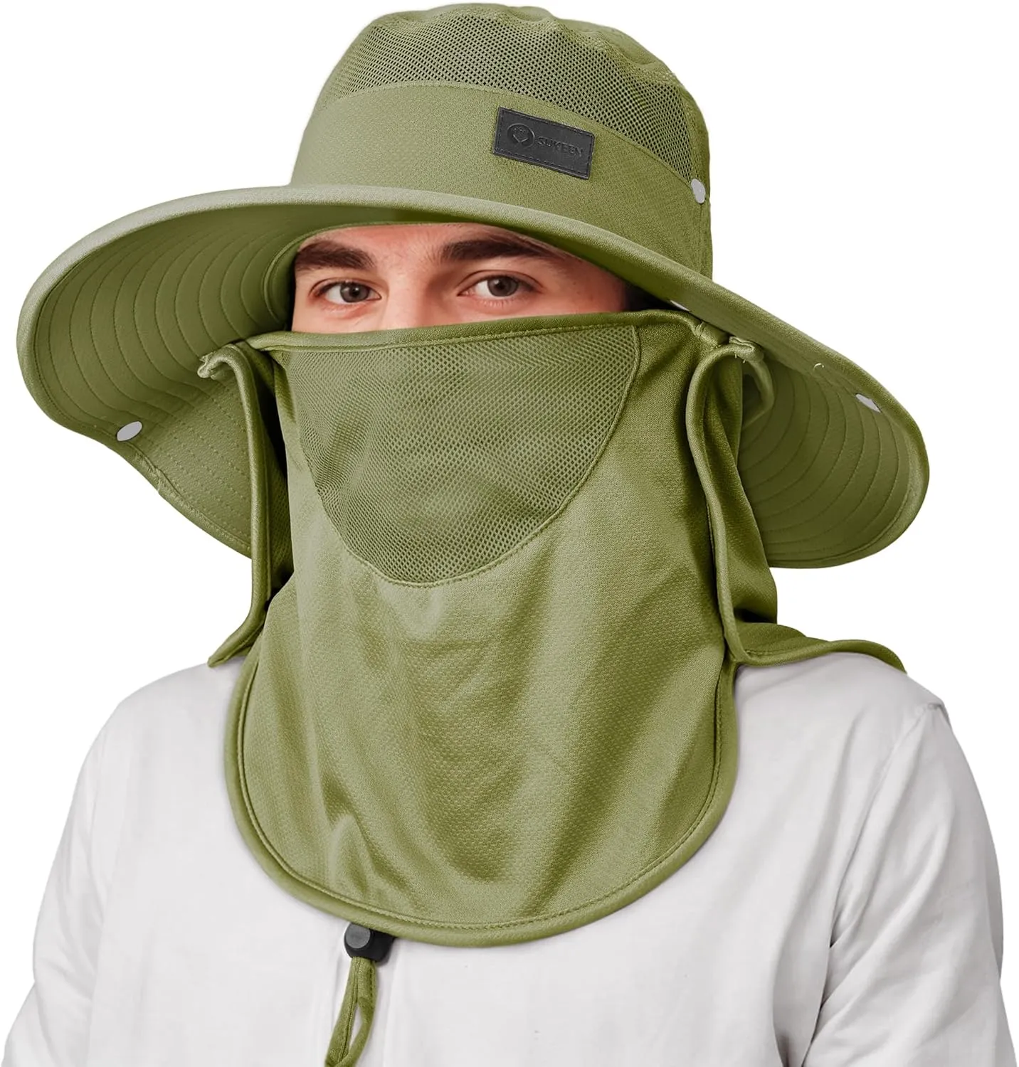 Sukeen Fishing Hat for Men Women, Wide Brim Outdoor UPF 50  Sun Protection with Detachable Neck Flap and Face Mask