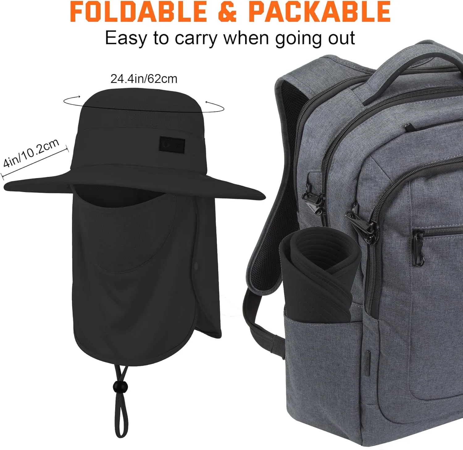 Sukeen Fishing Hat for Men Women, Wide Brim Outdoor UPF 50  Sun Protection with Detachable Neck Flap and Face Mask