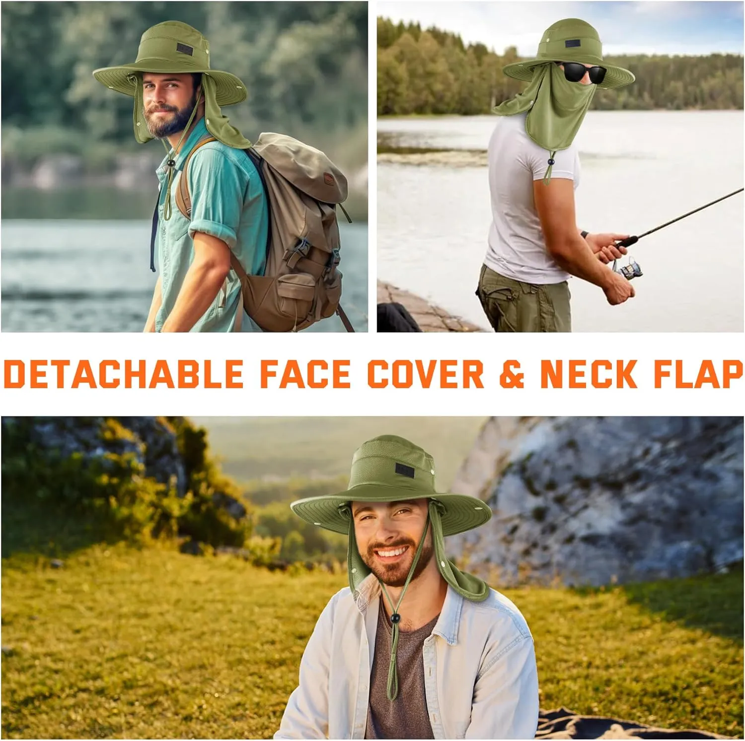 Sukeen Fishing Hat for Men Women, Wide Brim Outdoor UPF 50  Sun Protection with Detachable Neck Flap and Face Mask