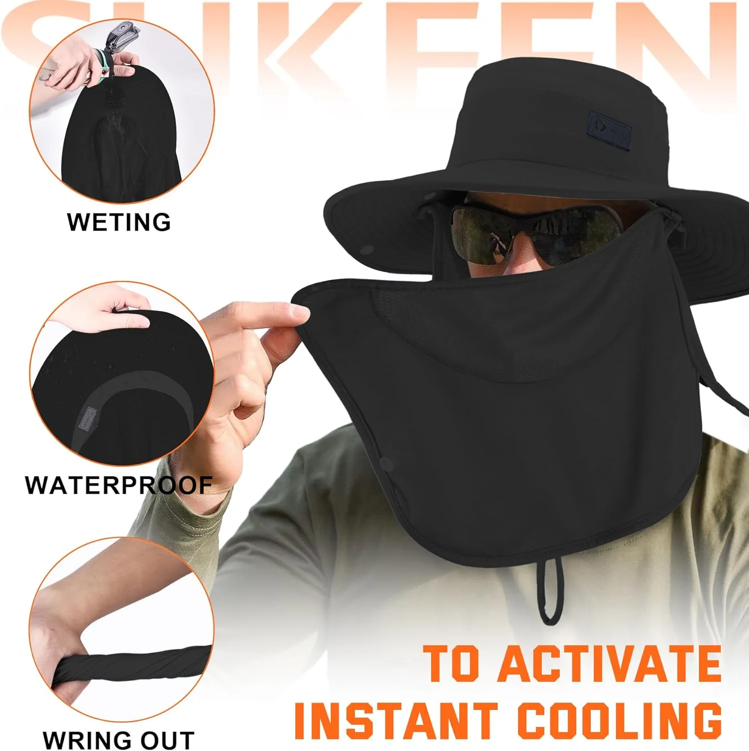 Sukeen Fishing Hat for Men Women, Wide Brim Outdoor UPF 50  Sun Protection with Detachable Neck Flap and Face Mask