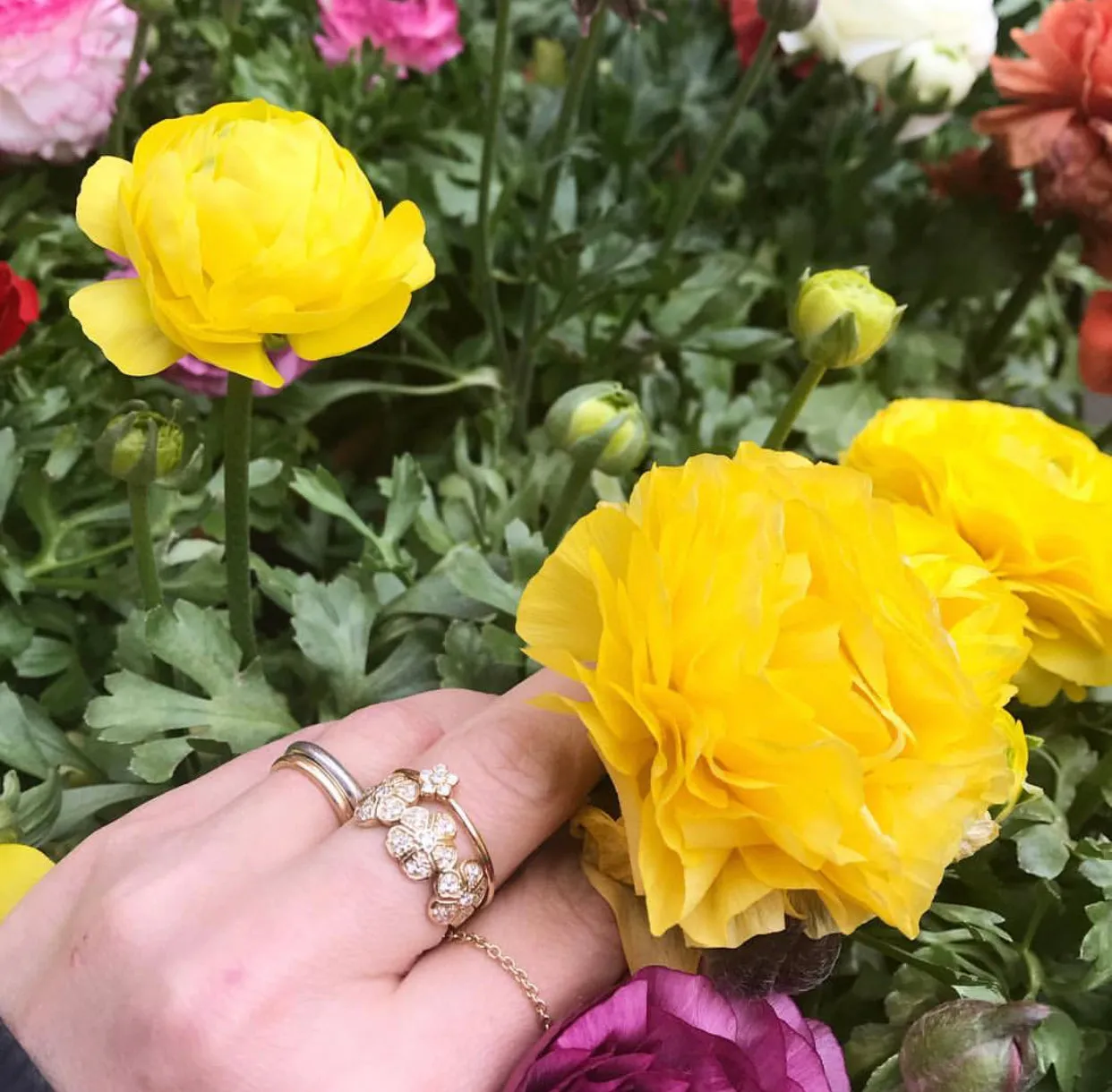 Three Diamond Flower Ring