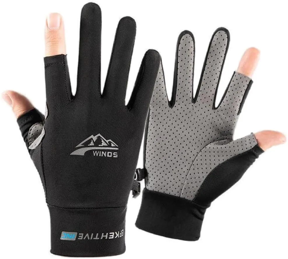 Unisex Half Finger Sun Protection Gloves Ice Silk Cooling Sports Workout Cycling Mittens Non Slip Driving Fishing Gloves for Men Women