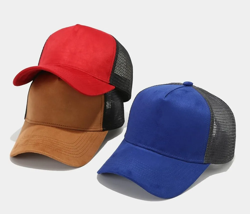 Vintage Suede Baseball Cap for Men Women Summer Mesh Baseball Cap Trucker Mesh Hat Sun Caps Golf Sports Snapback Hat