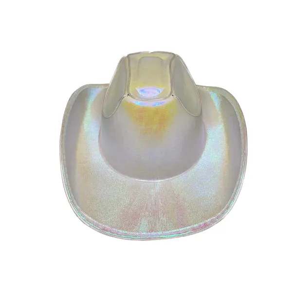White EL Wire Light Up Plain Fabric Cowboy Hat - Pack of 3 Hats
