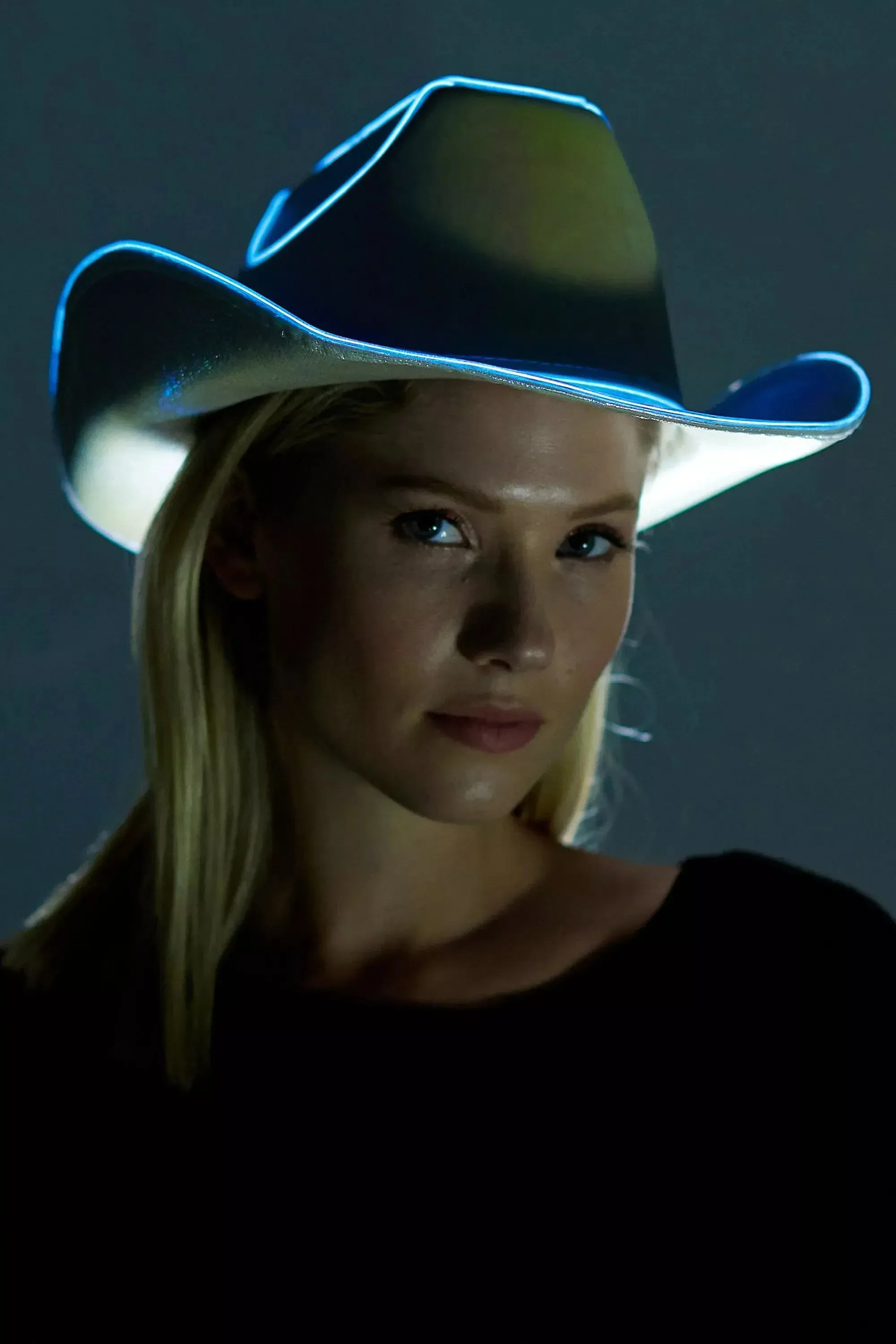 White EL Wire Light Up Plain Fabric Cowboy Hat - Pack of 3 Hats