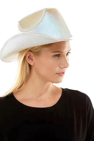 White EL Wire Light Up Plain Fabric Cowboy Hat - Pack of 3 Hats