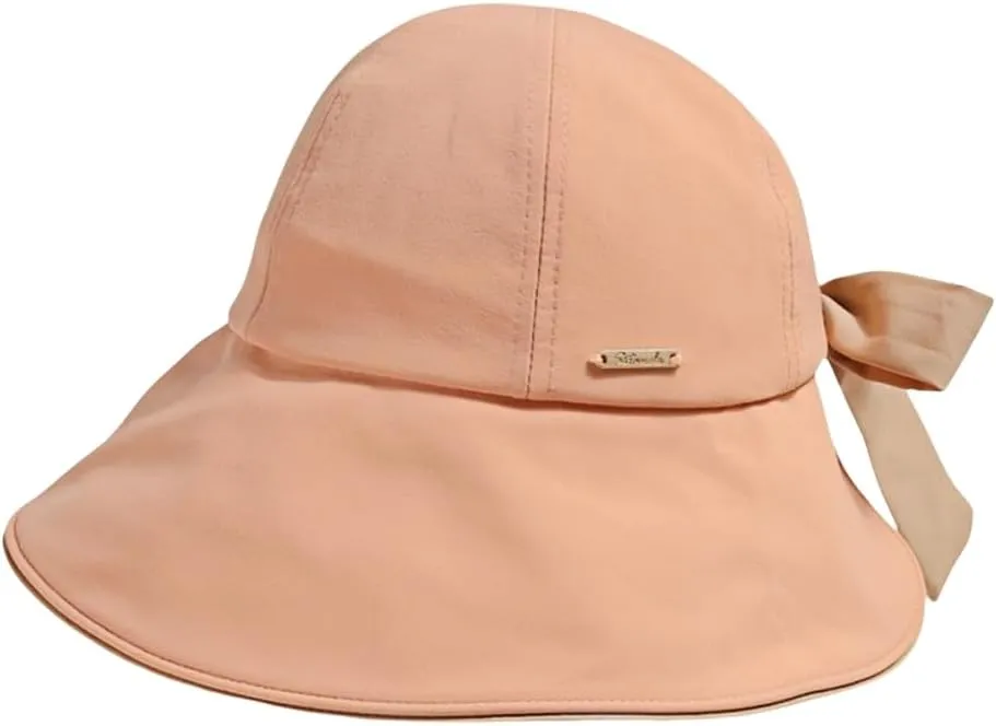 Wide Brim Sun Hat for Woman Bowknot Beach Bucket Hats Sun Protection Fishing Cap Adjustable Cotton with Ponytail Hole UPF50 