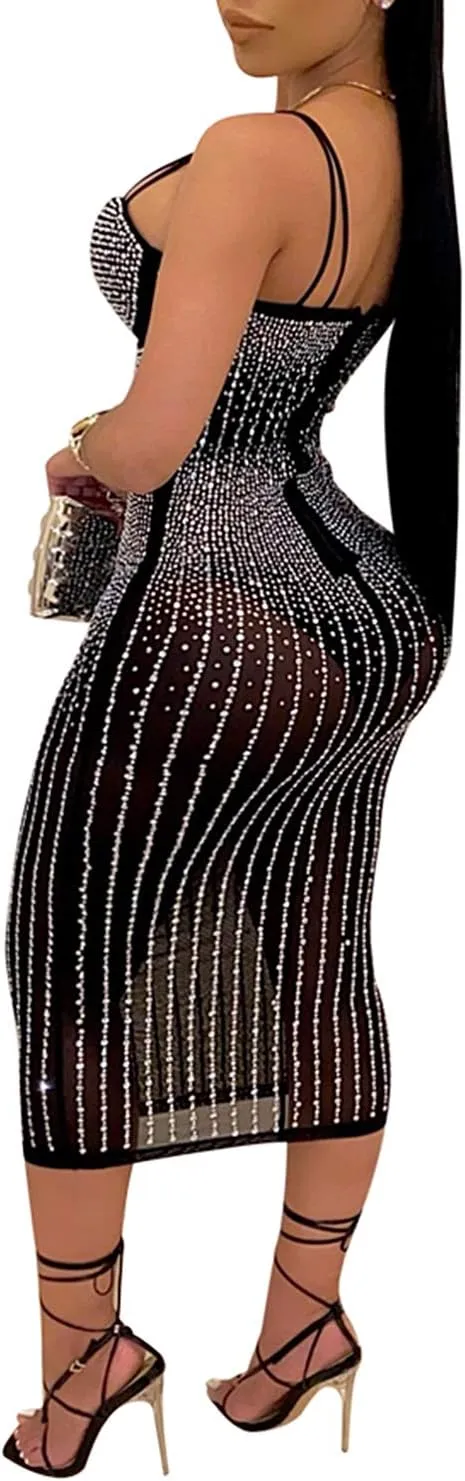 Women Long Sleeve Birthday Dresses Sexy hot Diamond Process Sexy Dress Party Club Night Dress