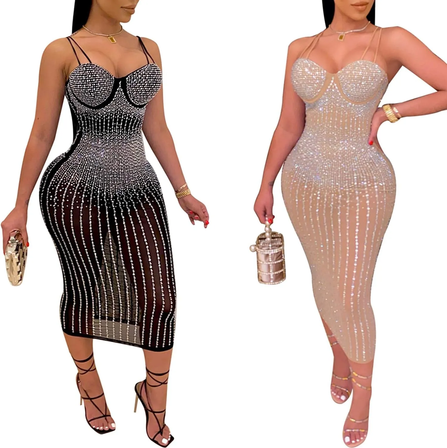 Women Long Sleeve Birthday Dresses Sexy hot Diamond Process Sexy Dress Party Club Night Dress