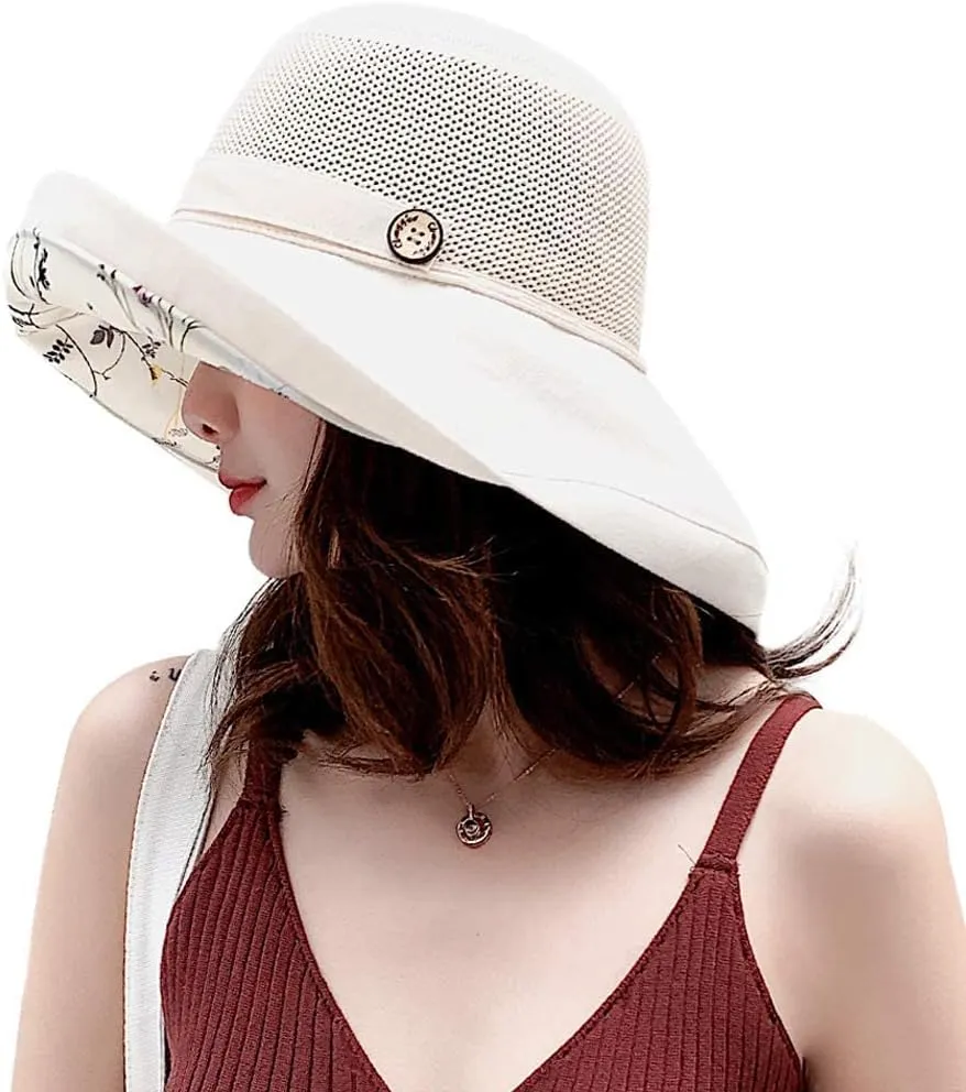 Women Summer Wide-Brim UV-Protection Sun-Hat Outdoor Breathable Finshing-Hat for Travel