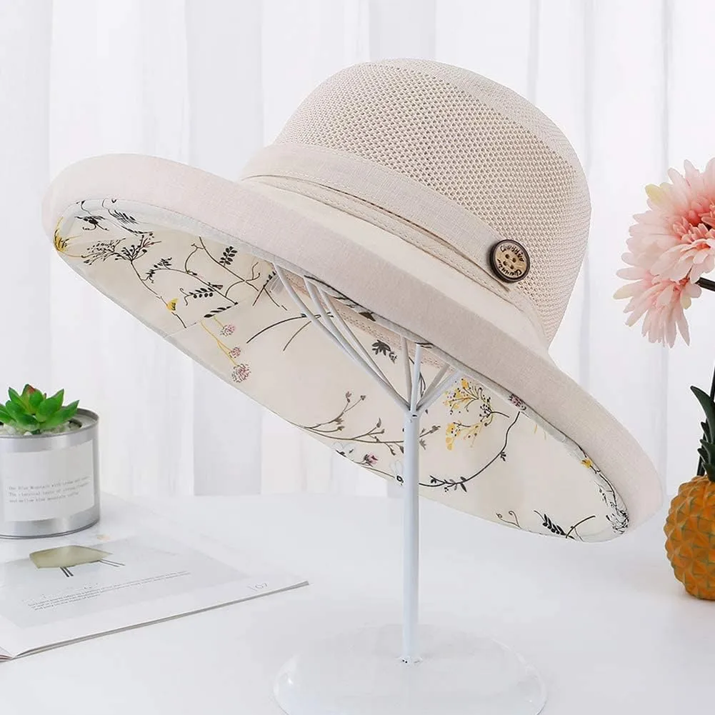 Women Summer Wide-Brim UV-Protection Sun-Hat Outdoor Breathable Finshing-Hat for Travel