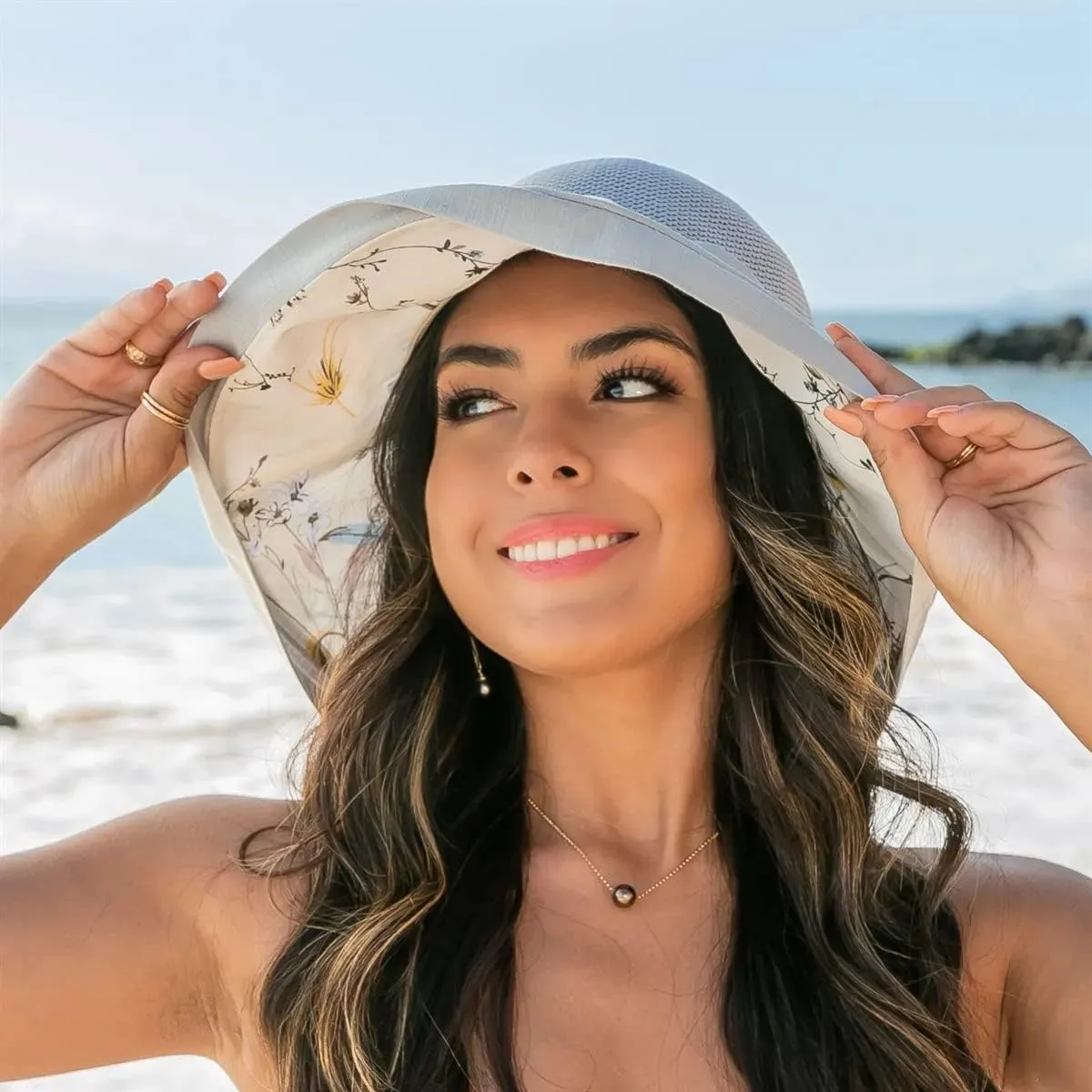 Women Summer Wide-Brim UV-Protection Sun-Hat Outdoor Breathable Finshing-Hat for Travel