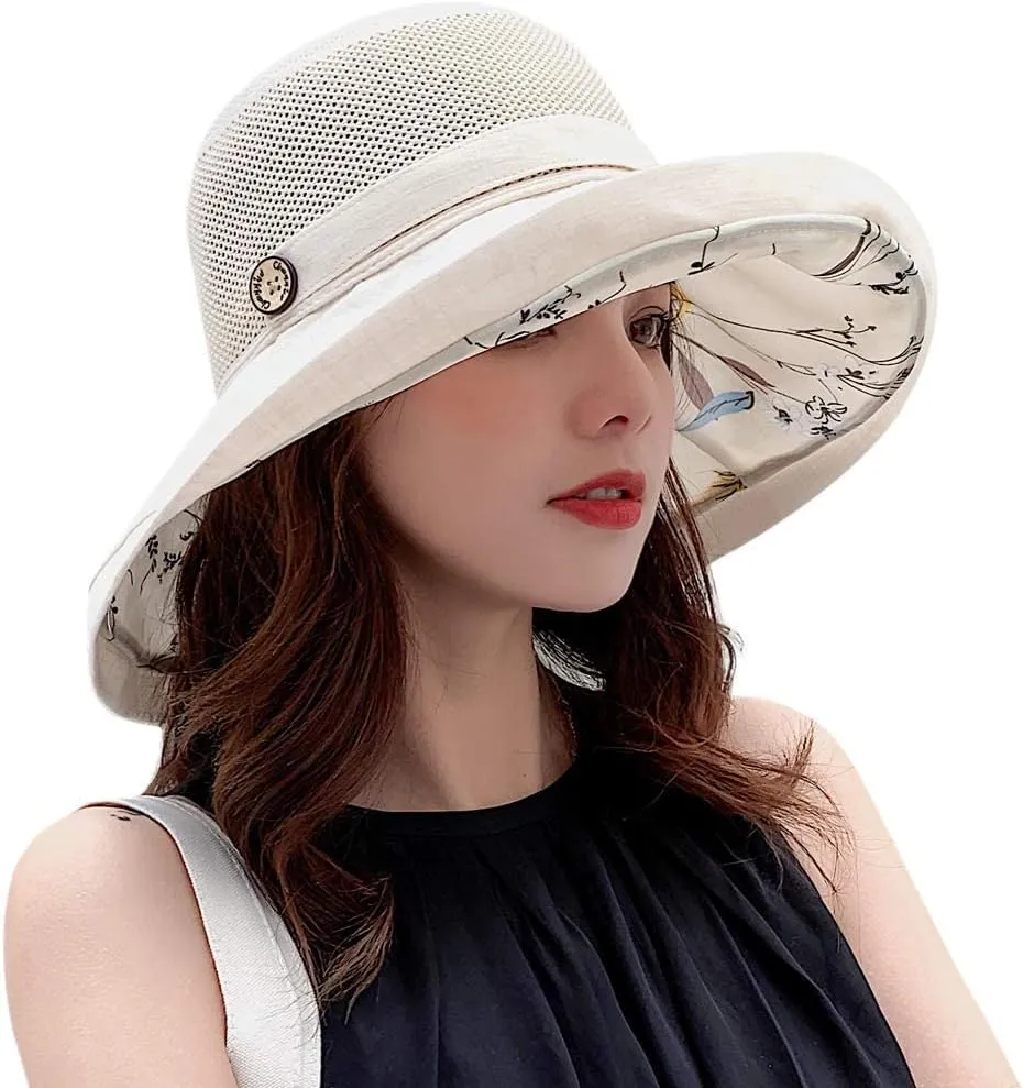 Women Summer Wide-Brim UV-Protection Sun-Hat Outdoor Breathable Finshing-Hat for Travel